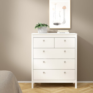 Madrid 3 Piece Bedroom Set - White / 1 x 2-drawer bedside table, 1 x 5-drawer chest of drawers and 1 x 3-door wardrobe