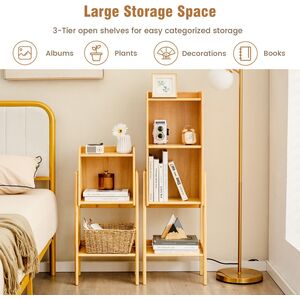 Bedroom Nightstand Storage Shelving Unit - Brown by Costway