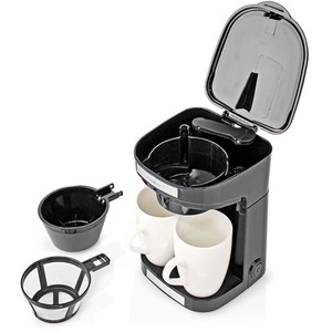 Dual Coffee Maker 250ml with 2 Porcelain Cups and Reusable Filter - Black by Nedis