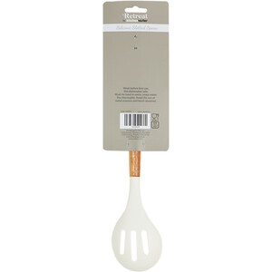 Retreat Silicone Slotted Spoon with Wooden Handle - White and Wood