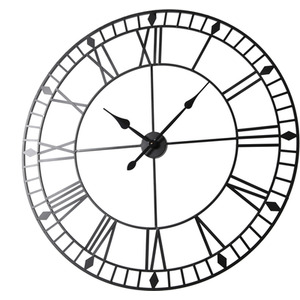 Skeleton Large Wall Clock with Roman Numerals - Black by Home Garden Direct