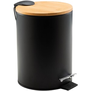 Bathroom Bin with Bamboo Lid 3L - Black