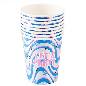 Pack of 8 Disco Party Paper Cups - Blue