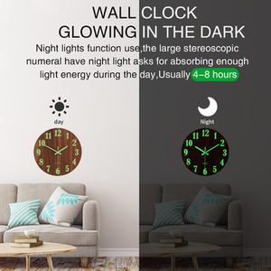 Wooden Luminous Quartz Non-Ticking Clock - Brown by Livingandhome