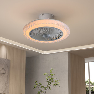 Round Ceiling Fan Light with Crystal-Effect Shade - White by Livingandhome