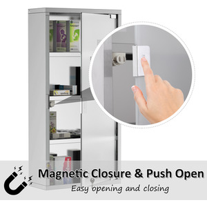 HOMCOM 4 Tier Stainless Steel Wall Mounted Medicine Cabinet - Silver by HOMCOM