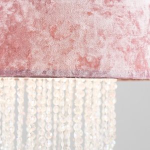 Pink Velvet Cylinder Ceiling Pendant Light Shade With Clear Acrylic Droplets - Pink by ValueLights