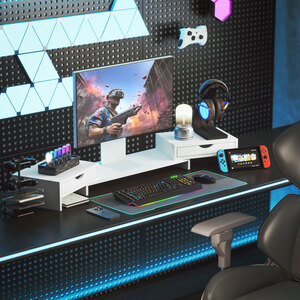 HOMCOM Adjustable Dual Monitor Stand Riser with Drawer - White by HOMCOM