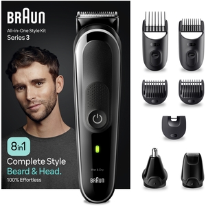 Braun 8-In-1 Style Kit Series 3 MGK3440, 8-in1 Kit For Beard, Hair More - Black / Grey by Braun