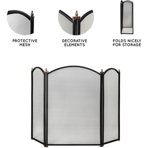 Selby 3 Panel Steel Fire Guard - Black by Vida Designs