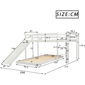 Bunk Bed for Kids with Adjustable Ladder and Slide - White by Abrihome