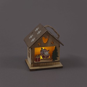 Wooden Hanging House with Santa Gonk - Light Brown/Neutral by SnowTime