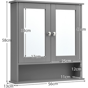 Wall Cabinet Double Mirror Doors - Grey by Costway