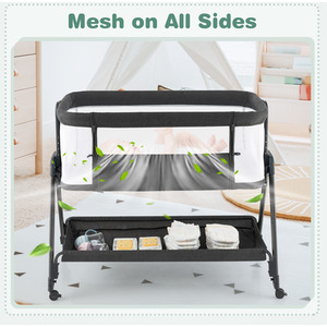 Costway Easy Folding Portable Baby Crib-Black - Black by Costway