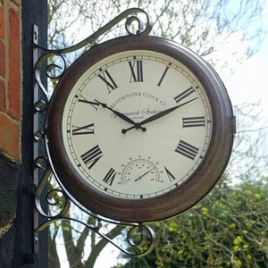 Greenwich Station Wall Clock and Thermometer - Brown by Garden Mile