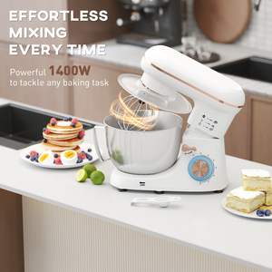 HOMCOM Stand Mixer 4.5L Food Mixer for Baking 6 Speeds and Pulse Setting - White by HOMCOM