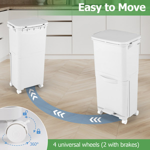 2-Tier Trash Can Kitchen Garbage Bin - White by Costway