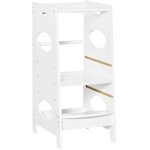 HOMCOM Kids Step Stool Kitchen Stool with Adjustable Standing Platform - White by HOMCOM