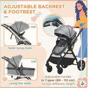 HOMCOM 2 in 1 Pushchair with Reversible Seat Baby Stroller - Grey by HOMCOM