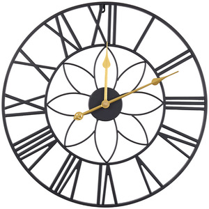 24 Inch Classic Metal Decorative Non-Ticking Wall Clock - Black + Gold by Livingandhome