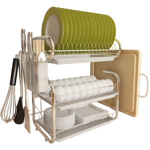 3 Layer Dish Drainer Rack Plate with Tray - White by Livingandhome
