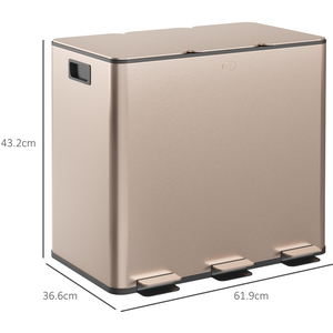 HOMCOM 15L Triple Kitchen Bin with Removable Inner Buckets by HOMCOM