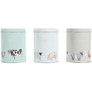 Set of 3 Daisy Farm Round Metal Tins - Multicolour