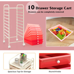 10 Drawer Rolling Storage Cart by Costway