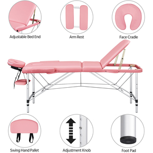 3 Fold Professional Massage Bed with Headrest - Pink by Yaheetech