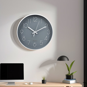 12-Inch Minimalist Wall Clock with Arabic Numerals - Grey and White by Livingandhome