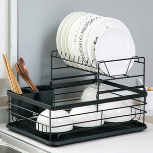 Dish Drainer for Kitchen Counter with Drainboard and Utensil Holder - Black by Livingandhome