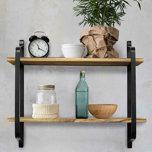 2-Tier Floating Wall Shelves - Brown by Livingandhome