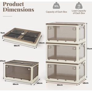 3-Tier Large Collapsible Storage Bins - White by Costway