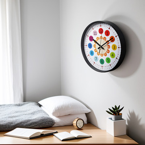 Kids Learning Silent Time Teaching Wall Clock - Colourful by Livingandhome
