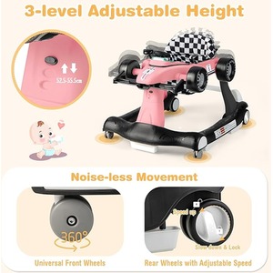 4-in-1 Baby Walker Foldable Activity Push Walker - Pink by Costway