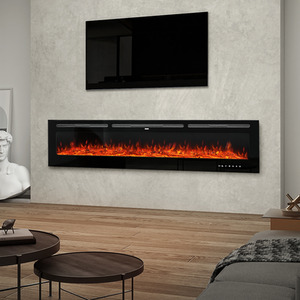 Wall-Mounted Recessed Electric Fireplace with 12 Adjustable Flames - Black / 203.2cm by Livingandhome