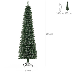 HOMCOM Artificial Snow Dipped Christmas Tree Xmas Pencil Tree - Green / 6.5ft