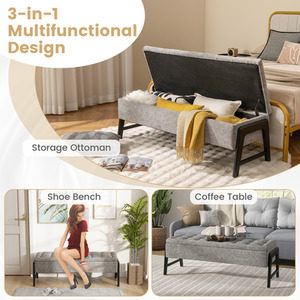 Modern Chenille Storage Bench - Grey by Costway