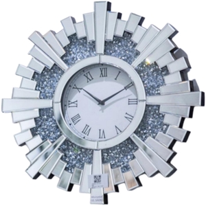 Crushed Jewel Sunburst Mirrored Wall Clock - Silver by DEENZ