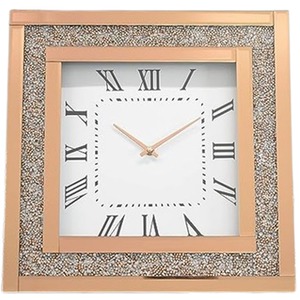 Glamorous Rose Gold Crushed Crystal Mirrored Wall Clock Square Silent - Rose Gold by DEENZ