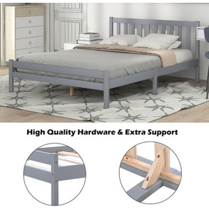 Solid Wooden Bed Frame for Adults Kids - Grey / 135cm by Abrihome