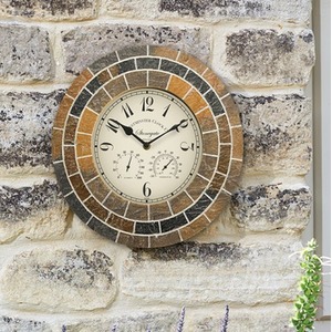 Outdoor Mosaic Wall Clock - Brown,Grey,Black by Garden Mile