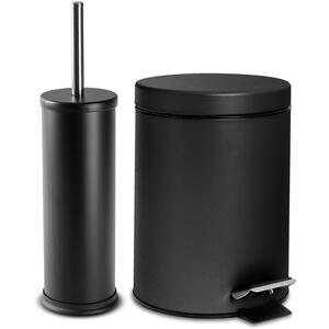Matt Round Stainless Steel Toilet Brush Bin Set - Matte Black by Harbour Housewares