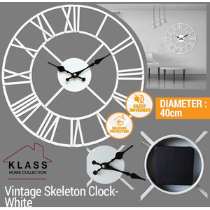 Silent Open Face Large Wall Clock White - White / 40cm by Klass Home Collection