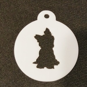 Dog Themed Coffee Stencil - White / Sat Yorkshire Terrier by Pet Mirrors