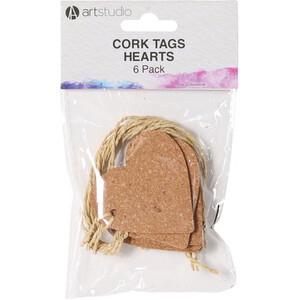 Pack of Six Art Studio Cork Tags Hearts by artstudio