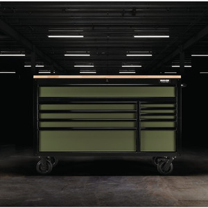 Draper Bunker Roller Workstation with Workbench - Green / Roller Tool Cabinet 10 Drawer by Draper