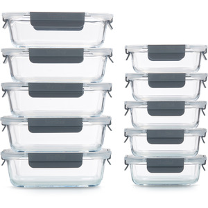 10 Piece Meal Prep Glass Containers with Lids - Clear by VonShef