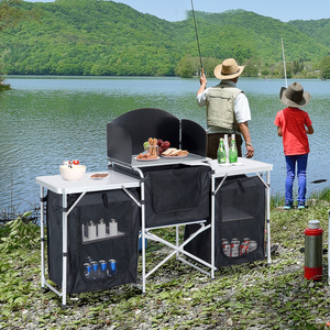 Outsunny Folding Camping Kitchen Portable Picnic Cooking Table - Black by Outsunny