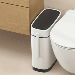 2-in-1 Slim Bathroom Bin with Toilet Brush - White+Black by lifeideas